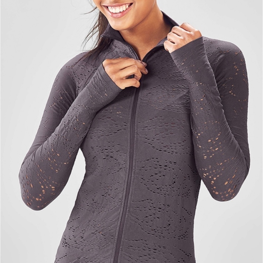 Fabletics Gray Women's jacket Cardigan Lucianna seamless pointella Jacket small